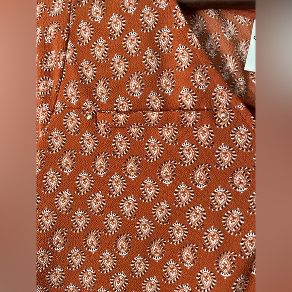 Janet Chung Orange Abstract Print Blouse Gold Buttons Women's SZ Large - Picture 5 of 8